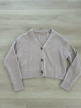 SHEIN Cropped Ribbed Button Cardigan - Light Beige